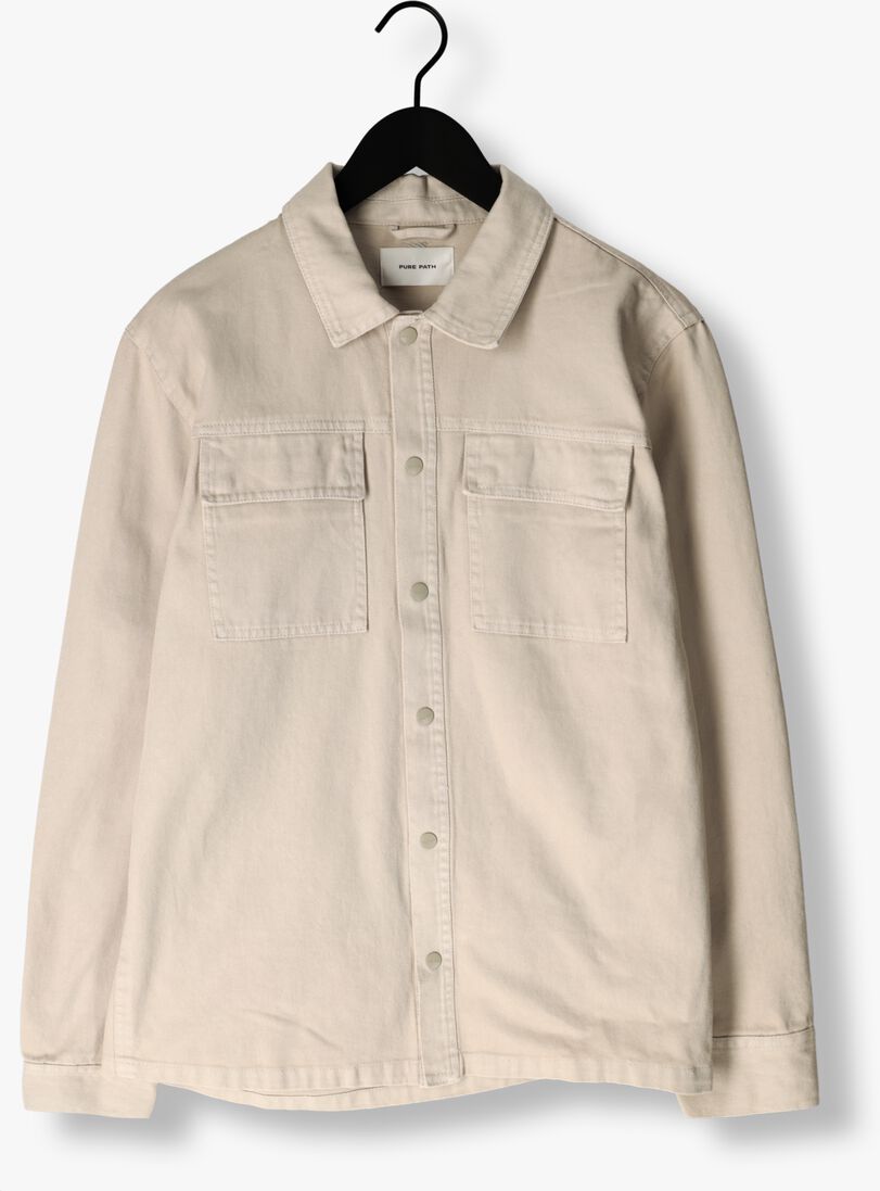PURE PATH zand pure path overshirt twill shirt with chest pockets and garment dye