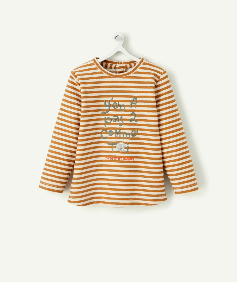 T-SHIRT BÉBÉ GARÇON EN COTON BIO À RAYURES AVEC MESSAGE