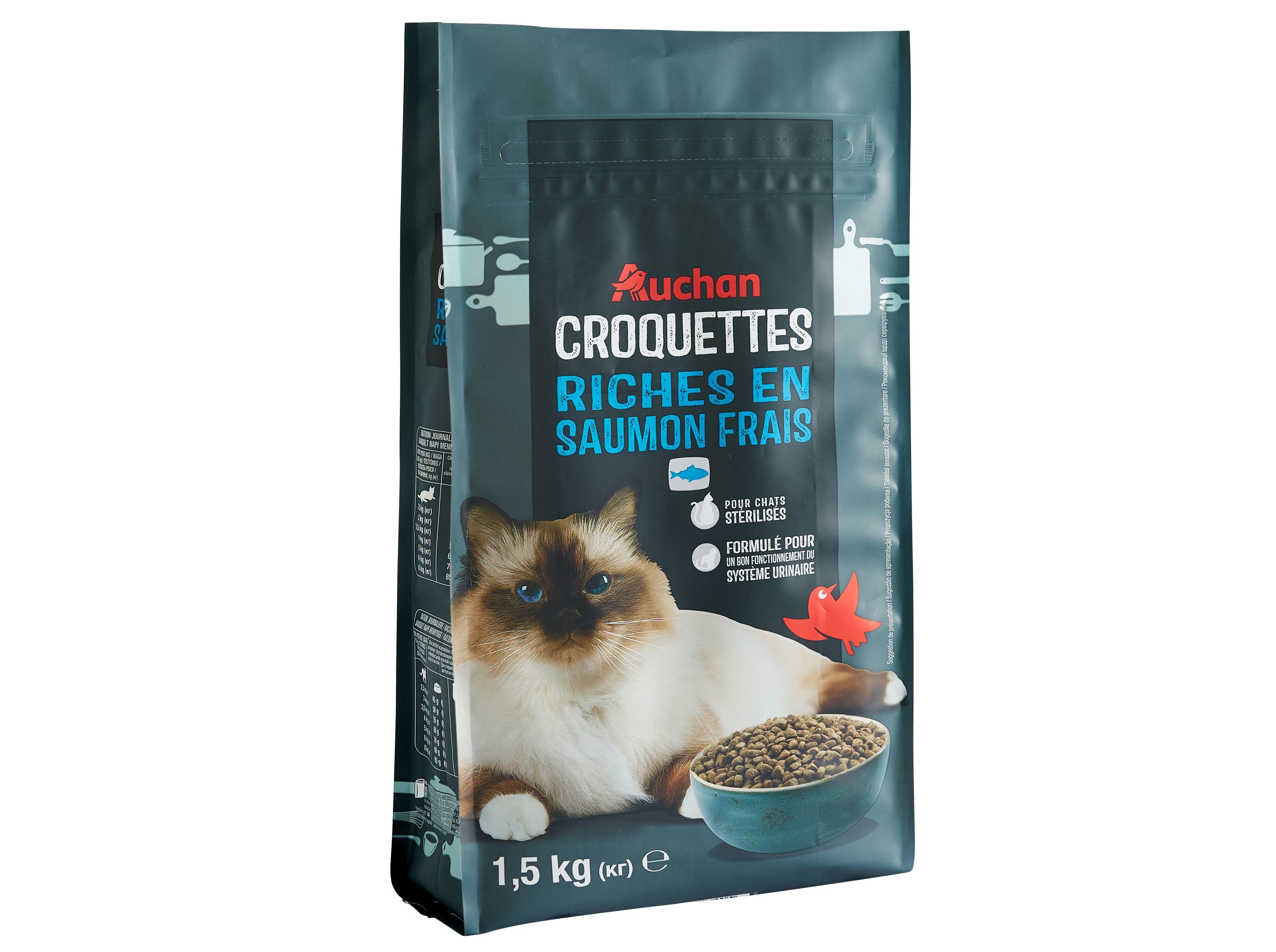 RAÇÃO PARA GATO AUCHAN ESTERILIZADO RICO EM SALMÃO FRESCO 1.5KG