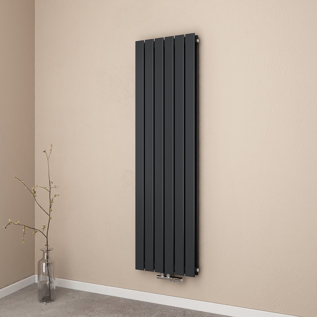 EMKE Flat Radiator, Design Paneelradiator, Verticaal, Dubbellaags, Middenaansluiting, 160x46cm, 1490W, Antraciet