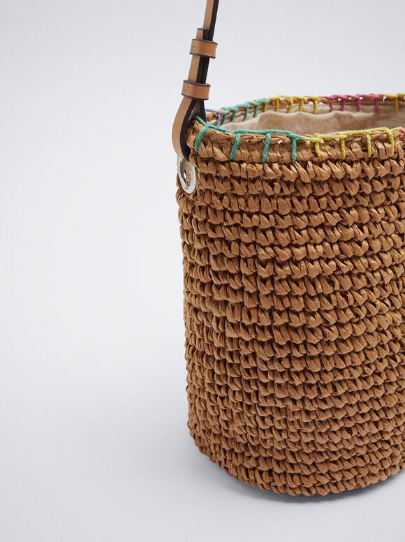 Bolsa tipo balde com efeito palha - Bege