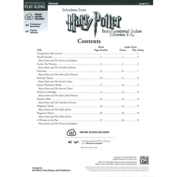 Alfred Music Publishing Harry Potter Clarinet