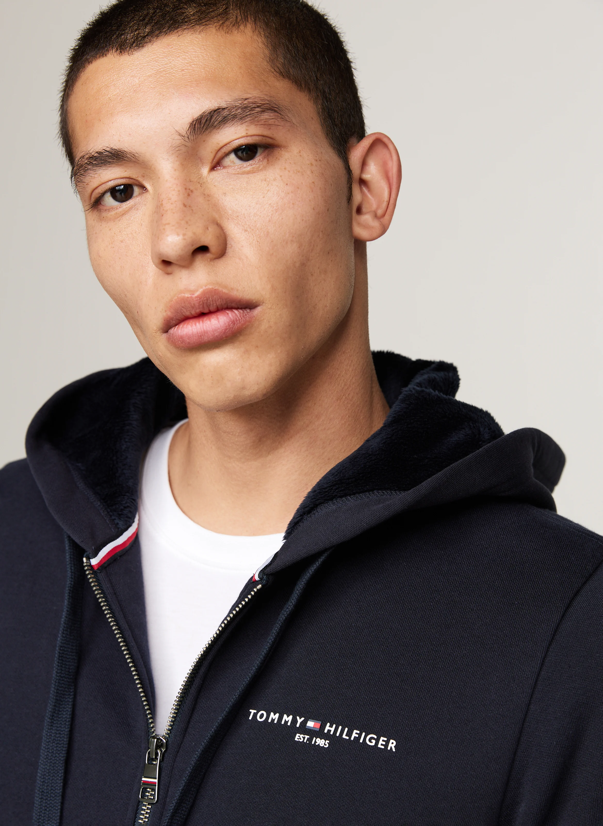 Sweat zippé à capuche en coton mélangé | Bleu