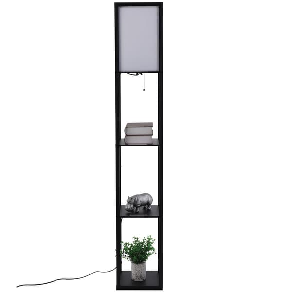 Gulvlampe Med Hyller Uten Pære Innvendig Belysning, Gulvlampe, E27, Inntil 40W, For Stue/Soverom, Tre, Sort, 26X26X160 Cm