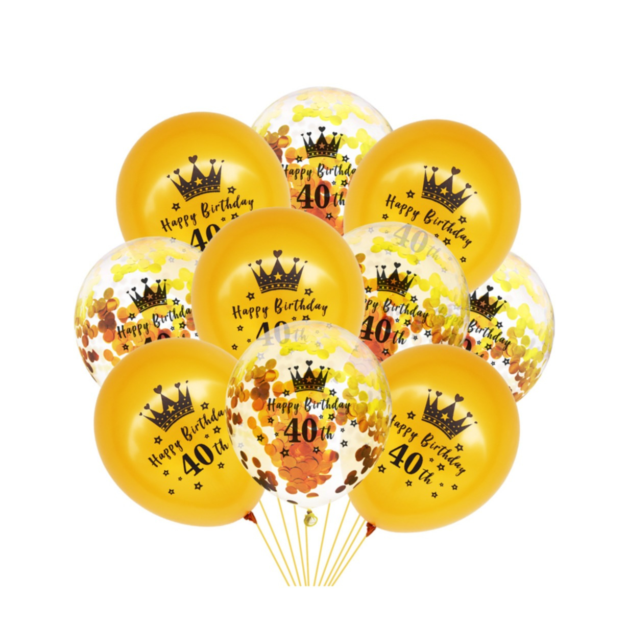 (10er Set) Ø30cm Geburtstags Party Deko Ballons Latex Luftballons 40 Happy Birthday mit Krone   Konfetti - Gold