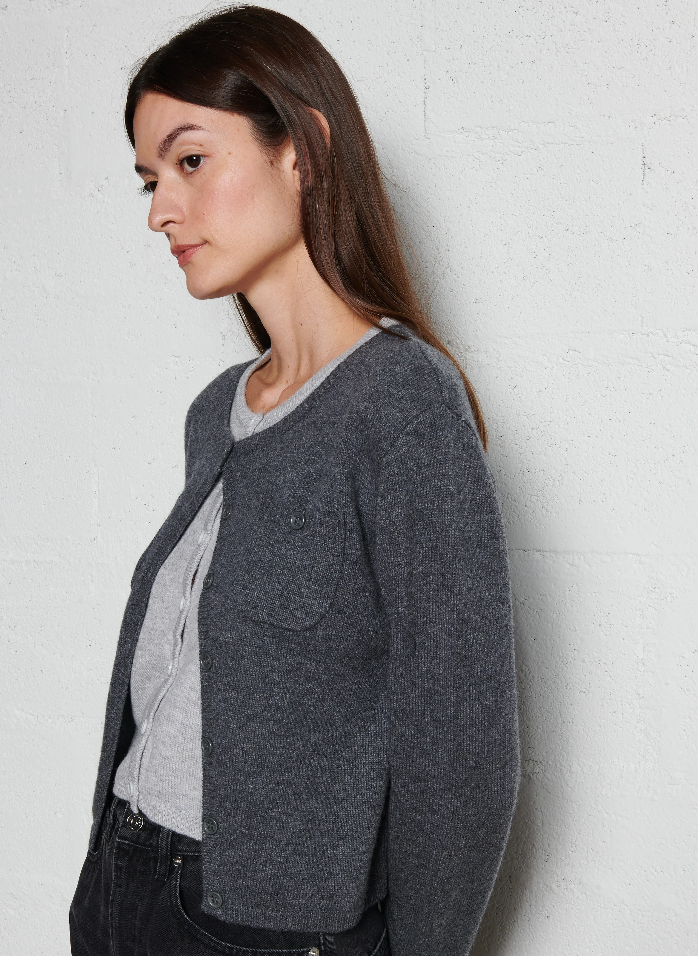 GIGI - Double gilet trompe l'œil en laine et cachemire| Noir