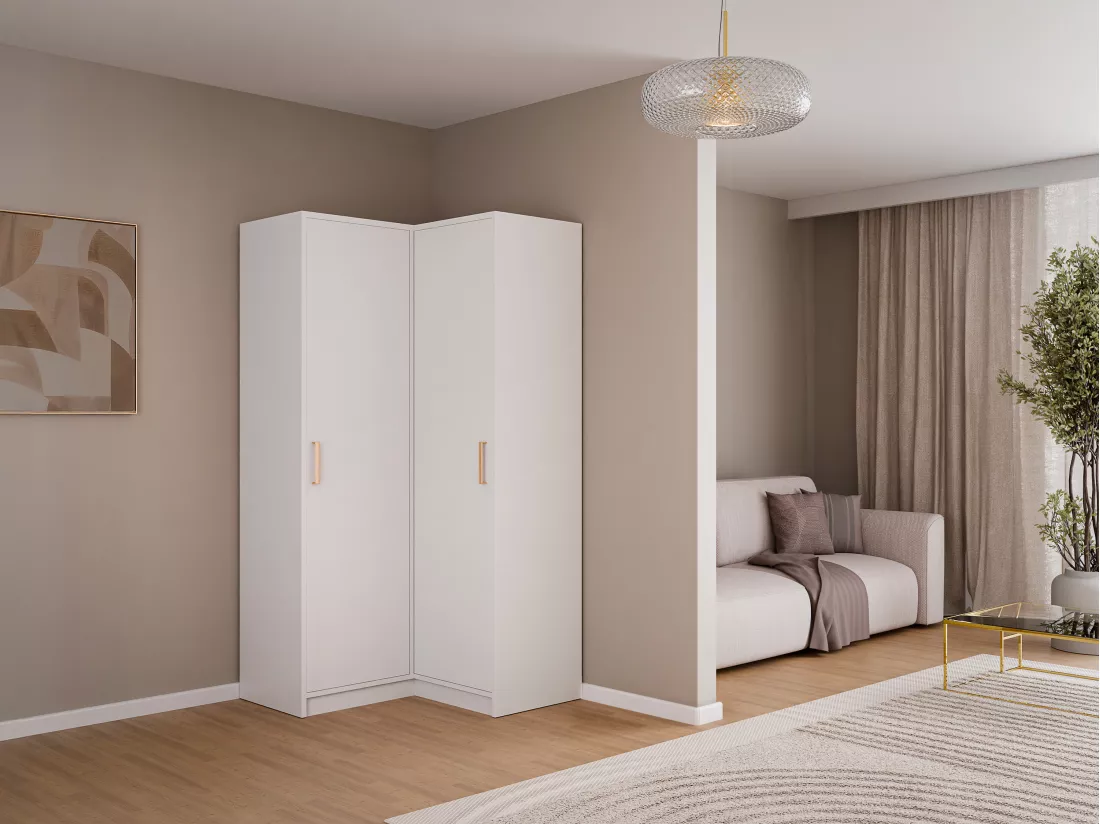 Armoire d'angle 2 portes - L115 cm - Blanc - LIZANDRO