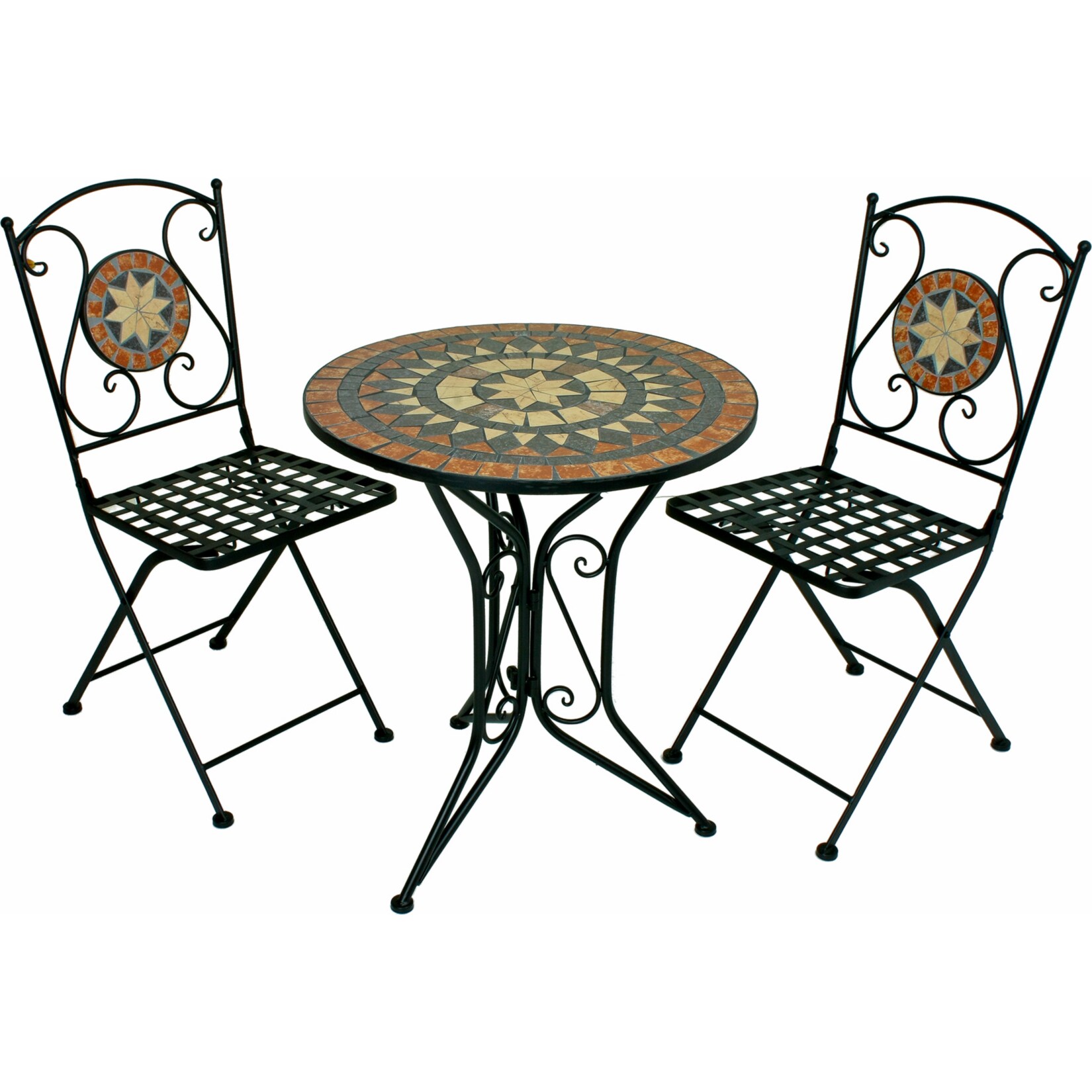 3tlg. Balkon Set Mosaik Garten Terrasse Metall Stuhl Tisch Beistelltisch Stühle