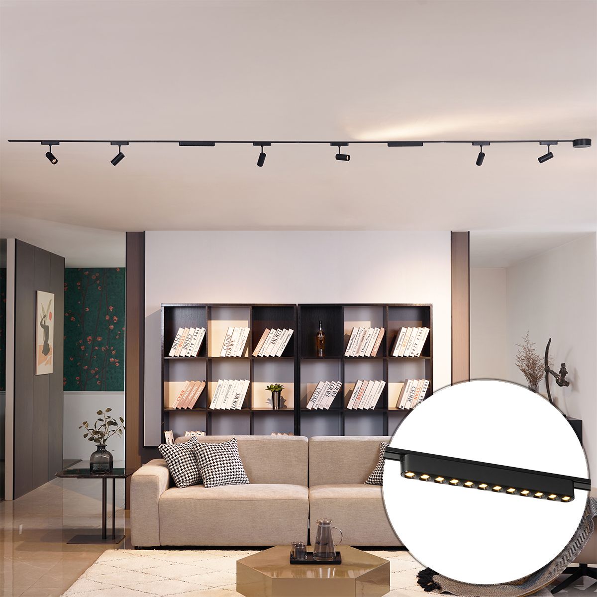 Railsysteem met 6 spots en 2 plafondlampen zwart 1-fase - Magnetic Gert Puntua