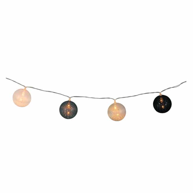 10er LED-Kugellichterkette - Ø = ca. 6 cm - schwarz/weiß/grau