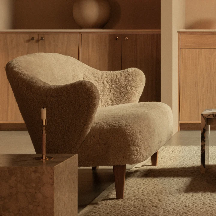 Audo - Ingeborg Sessel, Eiche dunkel gebeizt / beige (Sahco Zero 0001)