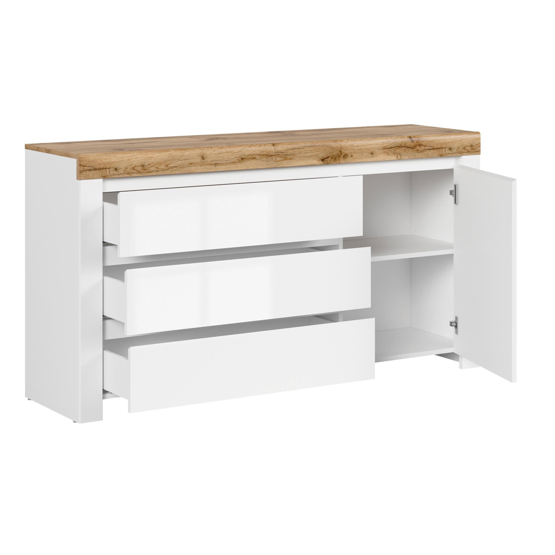 Sideboard - weiß Hochglanz-Wotan Eiche - 156 cm breit