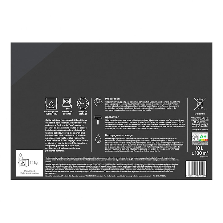 Peinture intérieure ultra couvrante murs, boiseries et radiateurs GoodHome blanc lumineux satin 10L