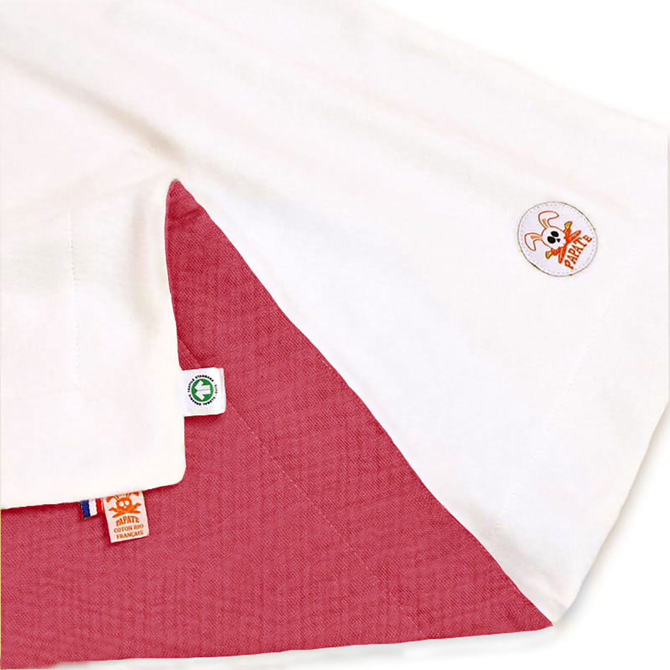 Papate Couverture en Coton Bio Rex blanc/fraise - 70x95 cm
