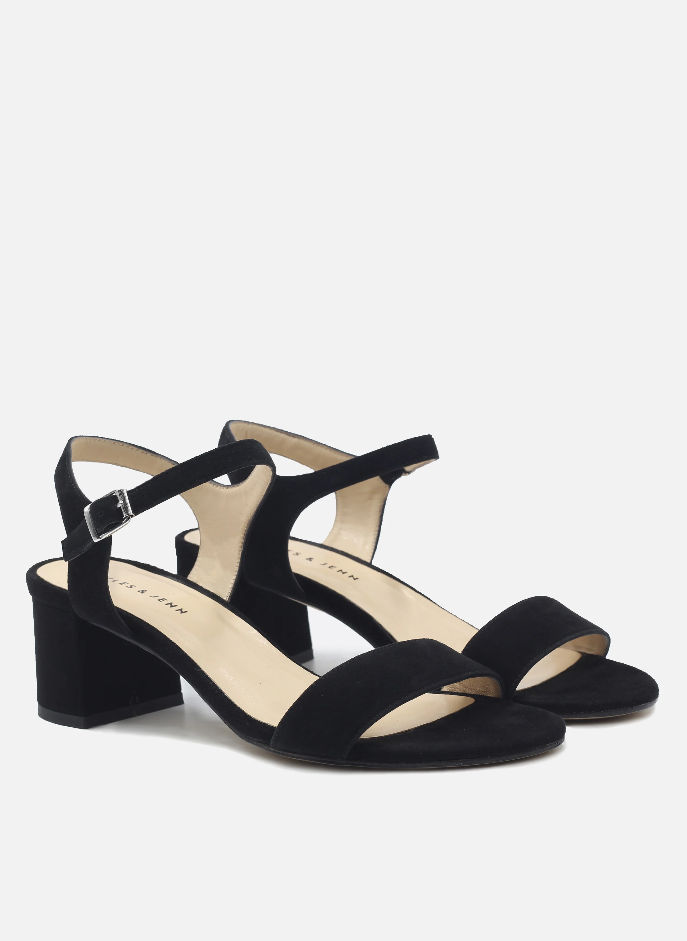 Sandales moyen talon cuir daim | Noir
