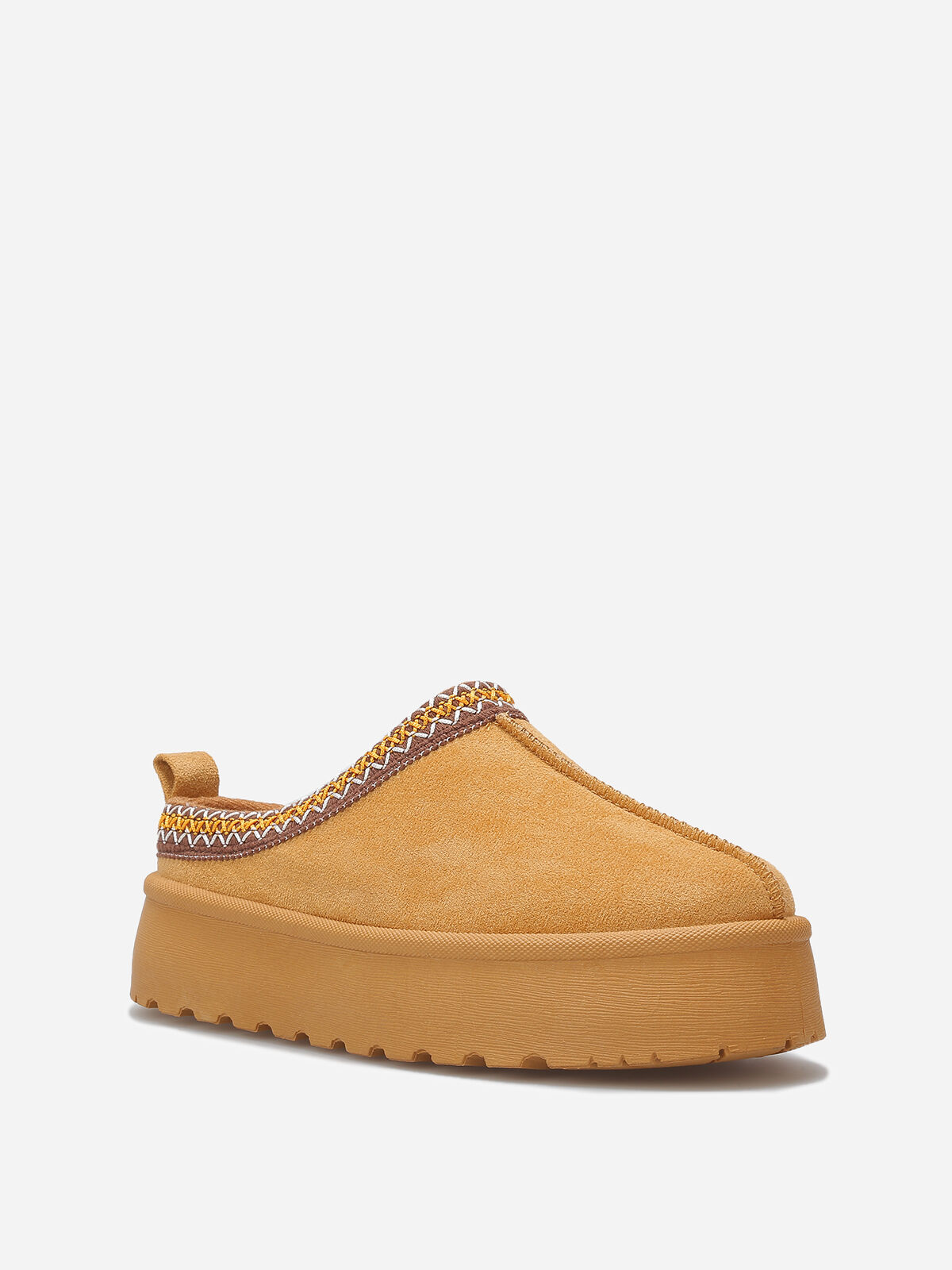 Mules en suédine avec broderies- Camel