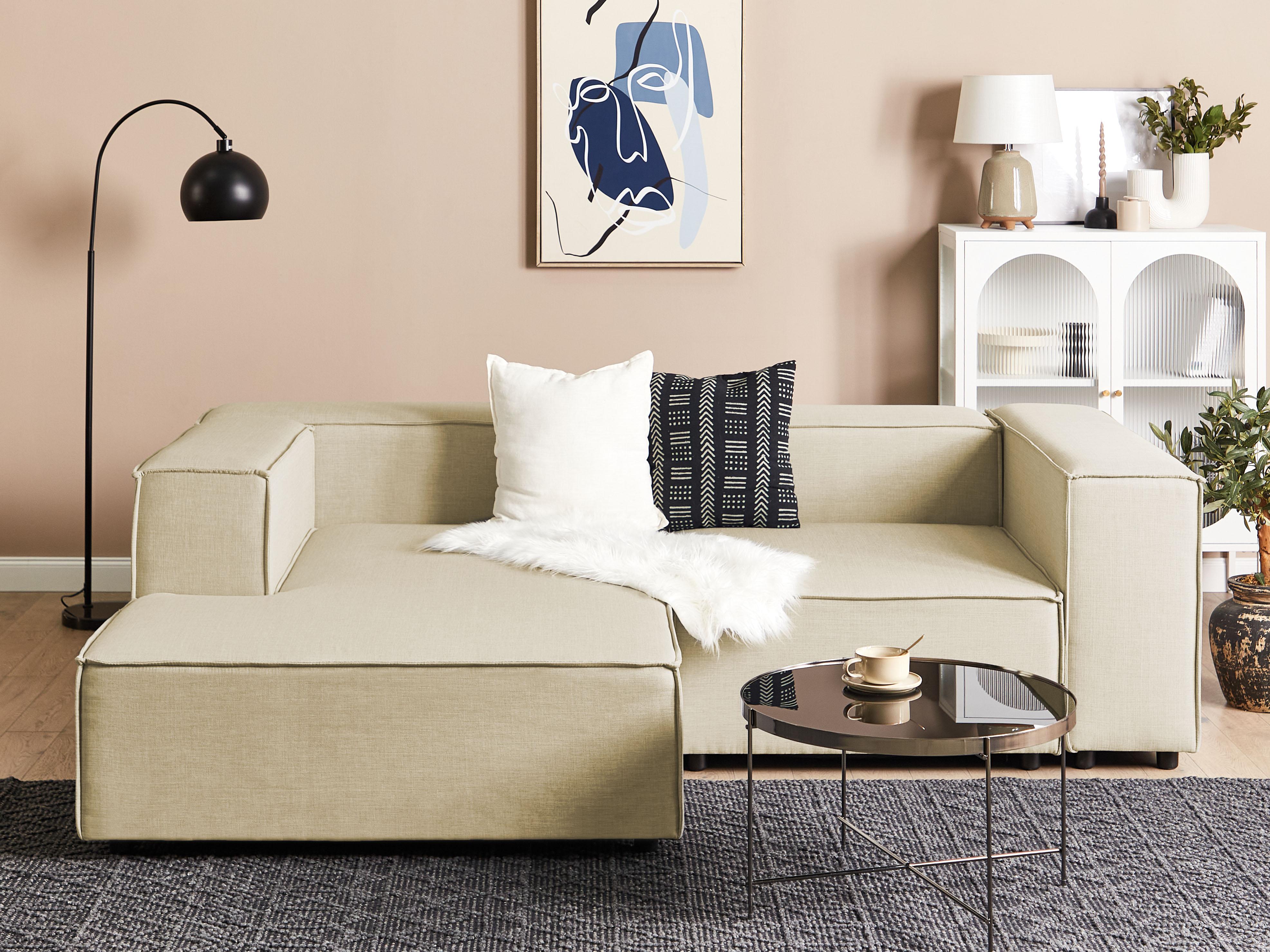 Modulaire hoekbank 2-zits APRICA Kunstlinnen Beige rechtszijdig