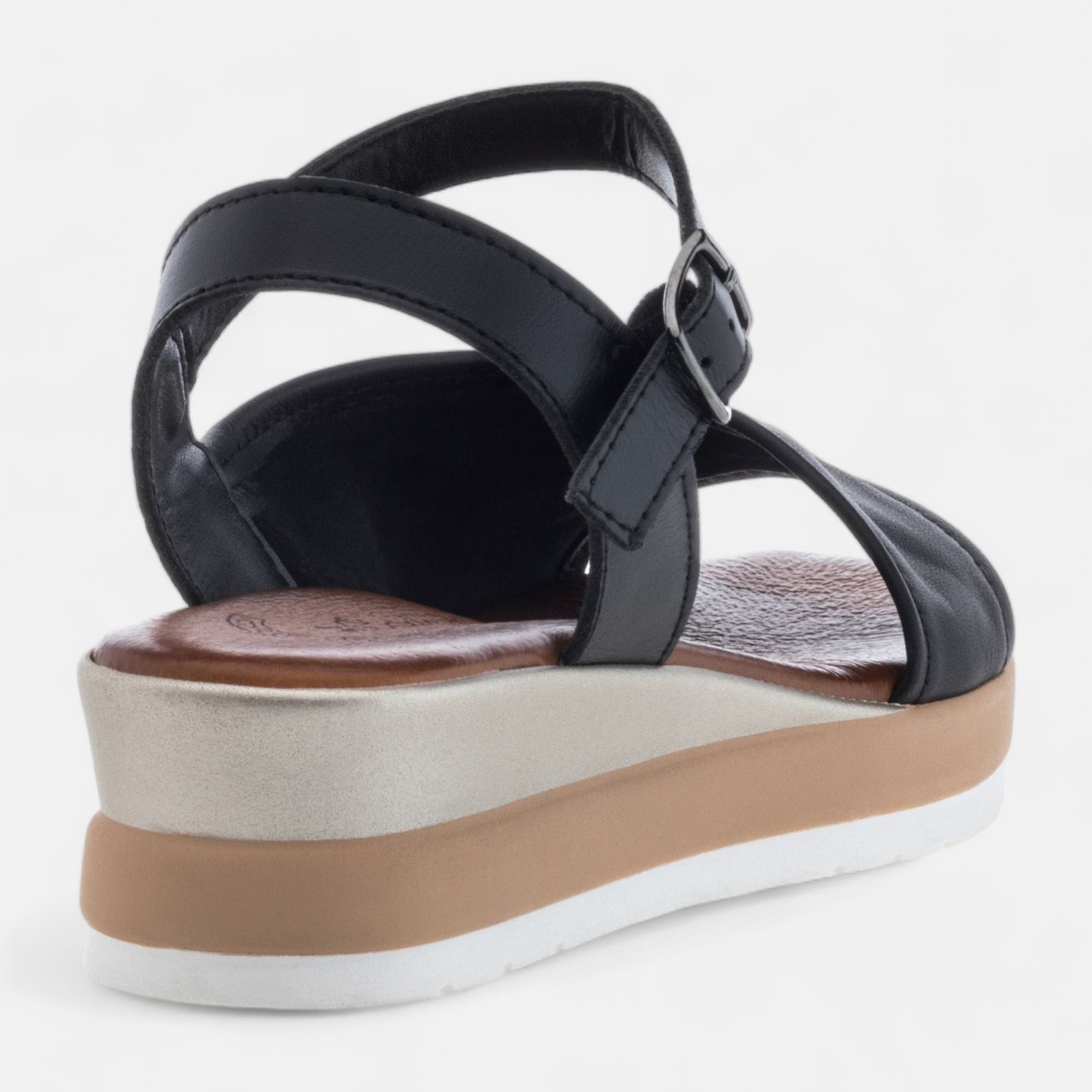 Sandales à talon compensé Femme en cuir noir