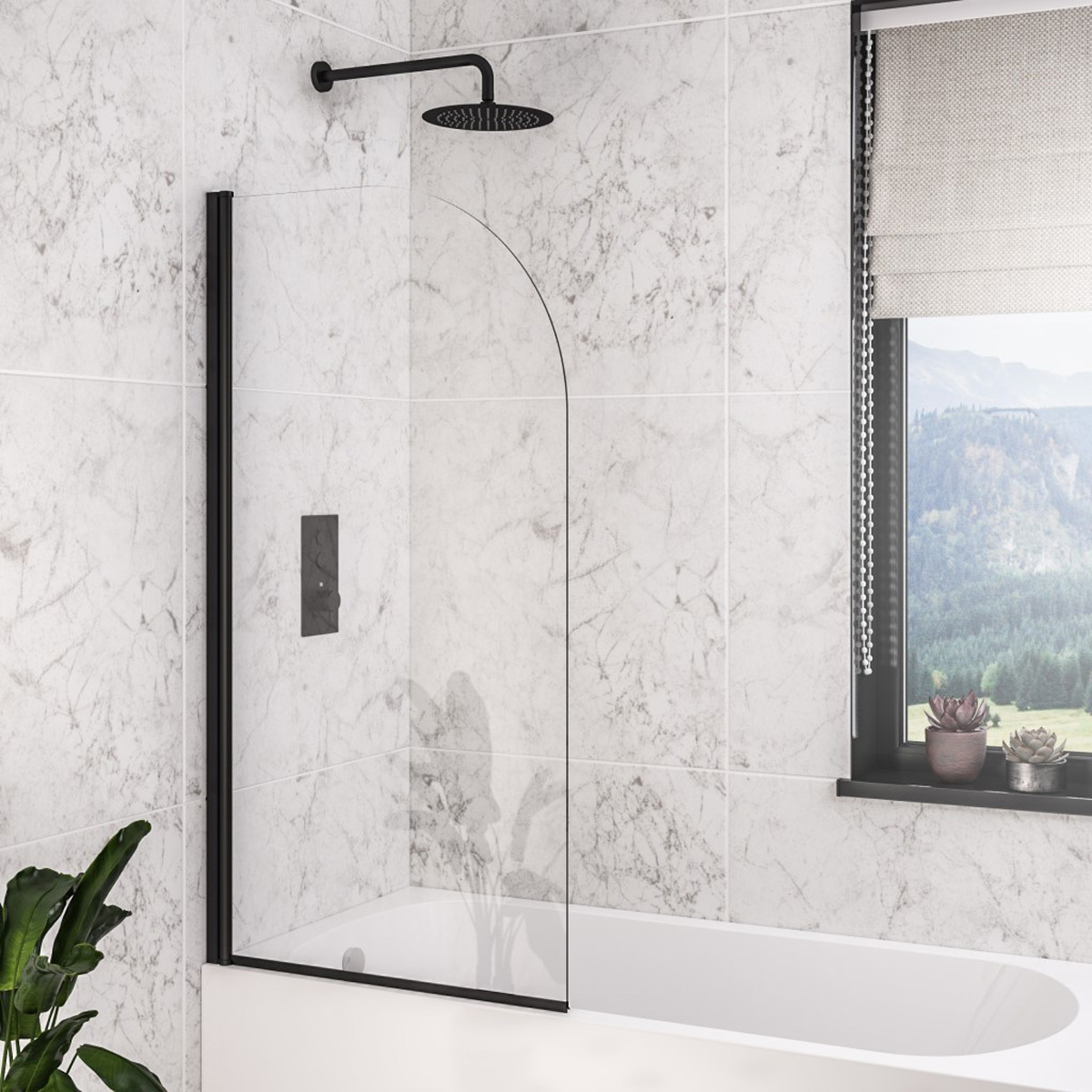 Eastbrook Designer badwand met ronde hoek 80x140cm zwart mat