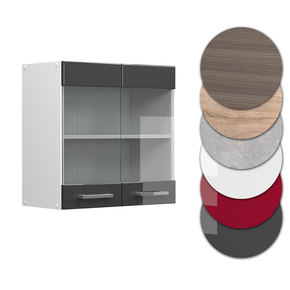 Vicco Hängeglasschrank Küchenschrank Küchenzeile R-Line 60 cm Weiß Anthrazit Tür Fächer Hochglanz