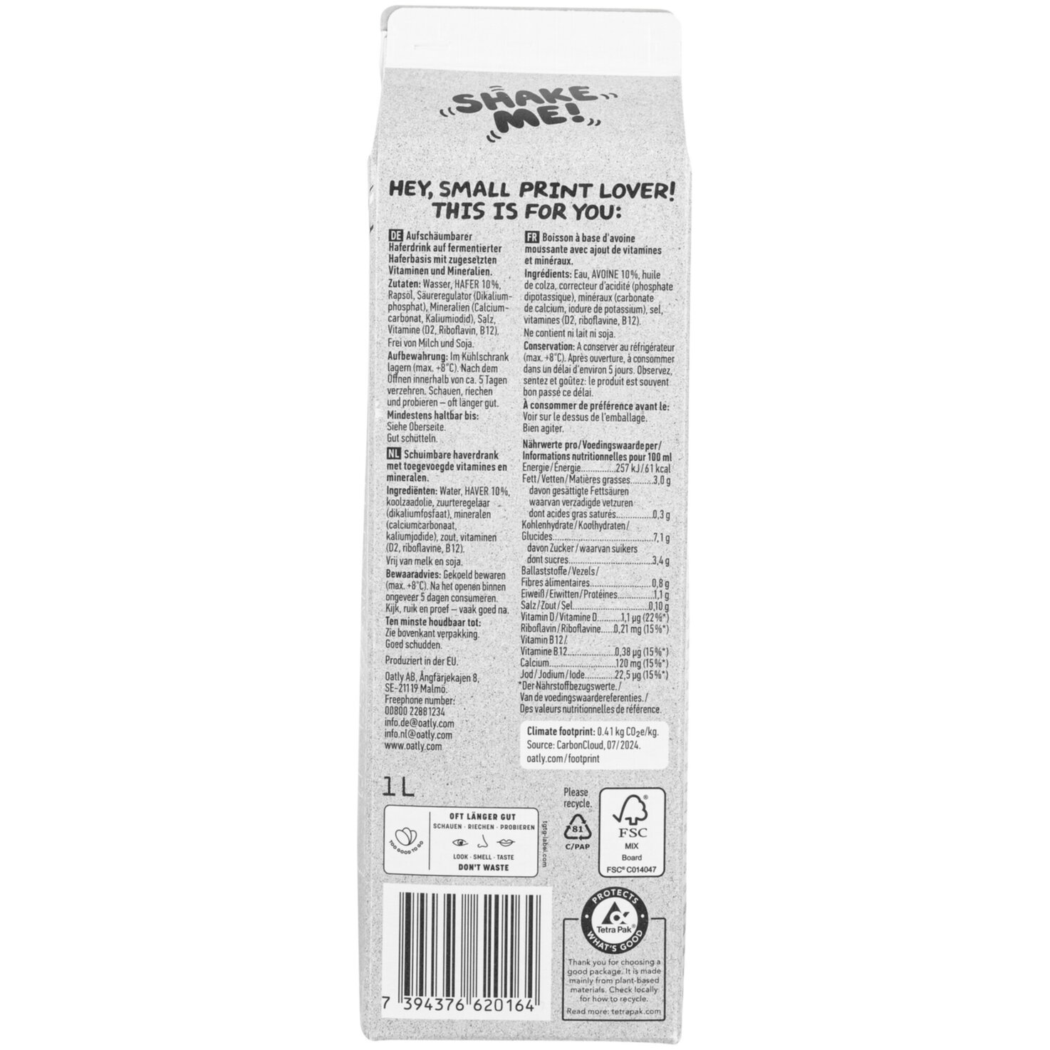 Oatly Haferdrink Barista Past