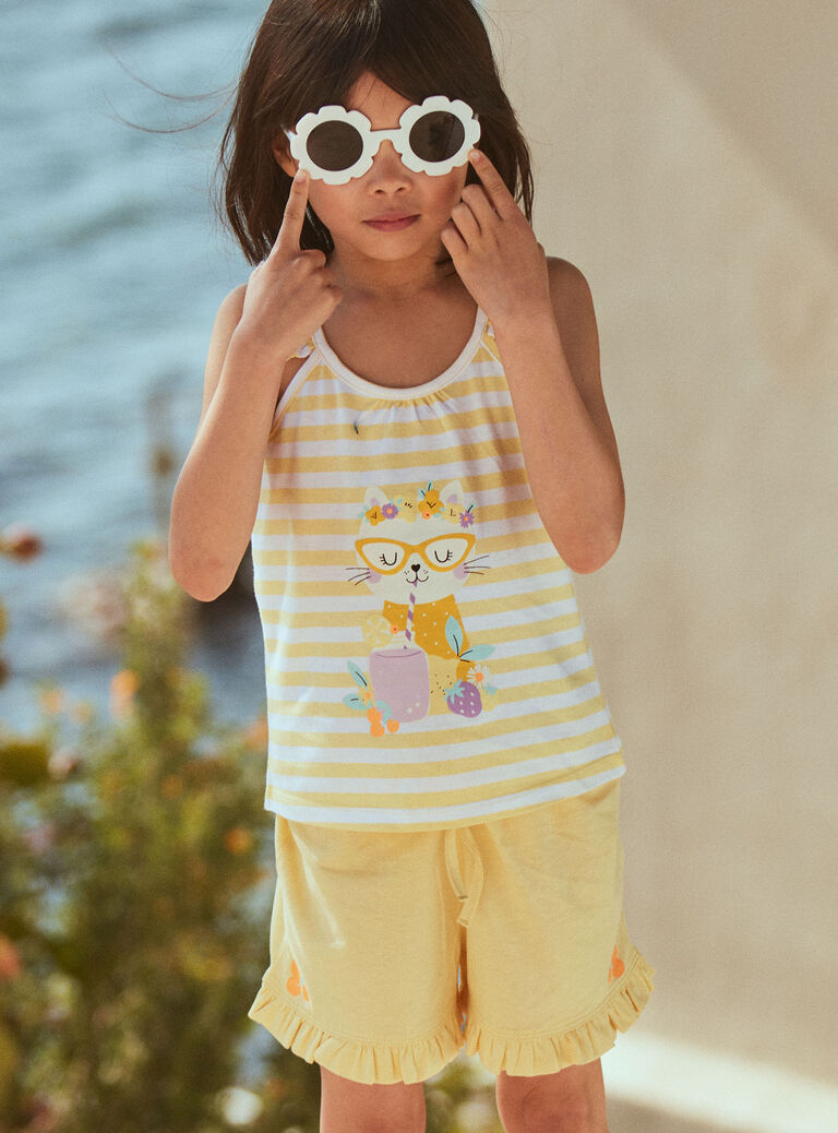 Débardeur et short jaune et blanc en jersey