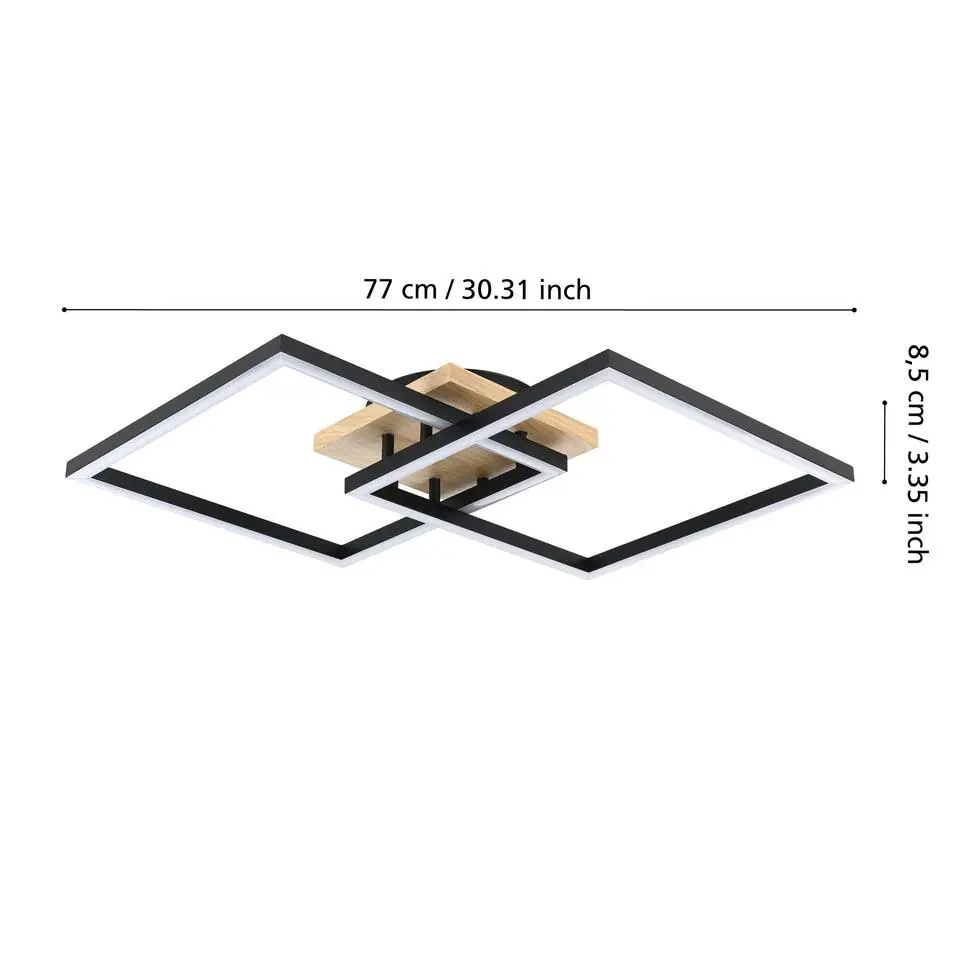 EGLO Lomaltas-Z Plafonnière - LED - 77 cm - Zwart/Bruin