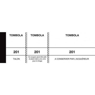 ELVE - Bloc tombola 3 volets de 100 tickets - 50 x 150 mm - numéroté - blanc
