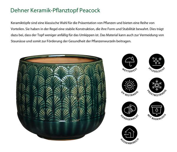 Dehner Keramik-Pflanztopf Peacock, rund, grün