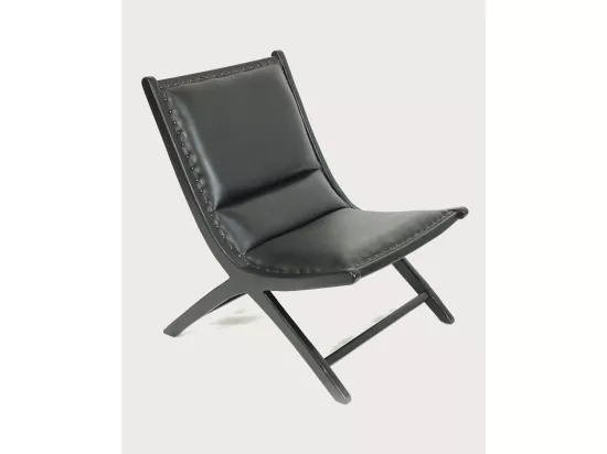 Safran - Fauteuil lounge en teck et cuir noir