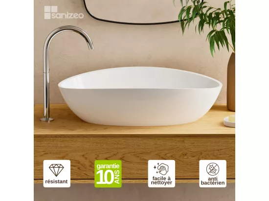 Vasque à poser EIRA - 75% Minéral Blanc Brillant Ovale 60*36*H16cm - LAVABERG