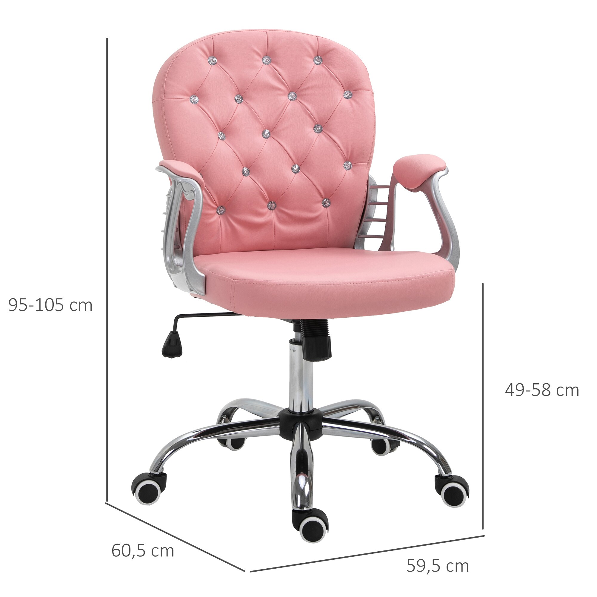Vinsetto Drehstuhl im eleganten Design rosa 59,5 x 60,5 x 95-105 cm (LxBxH)