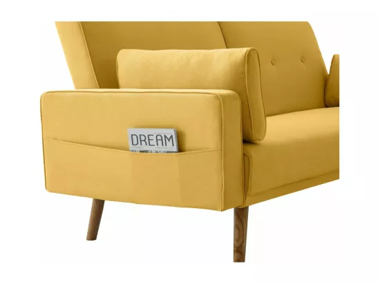 Canapé droit scandinave Elga convertible 3 places en tissu - Jaune - L205 x 87 x 85cm - Loungitude