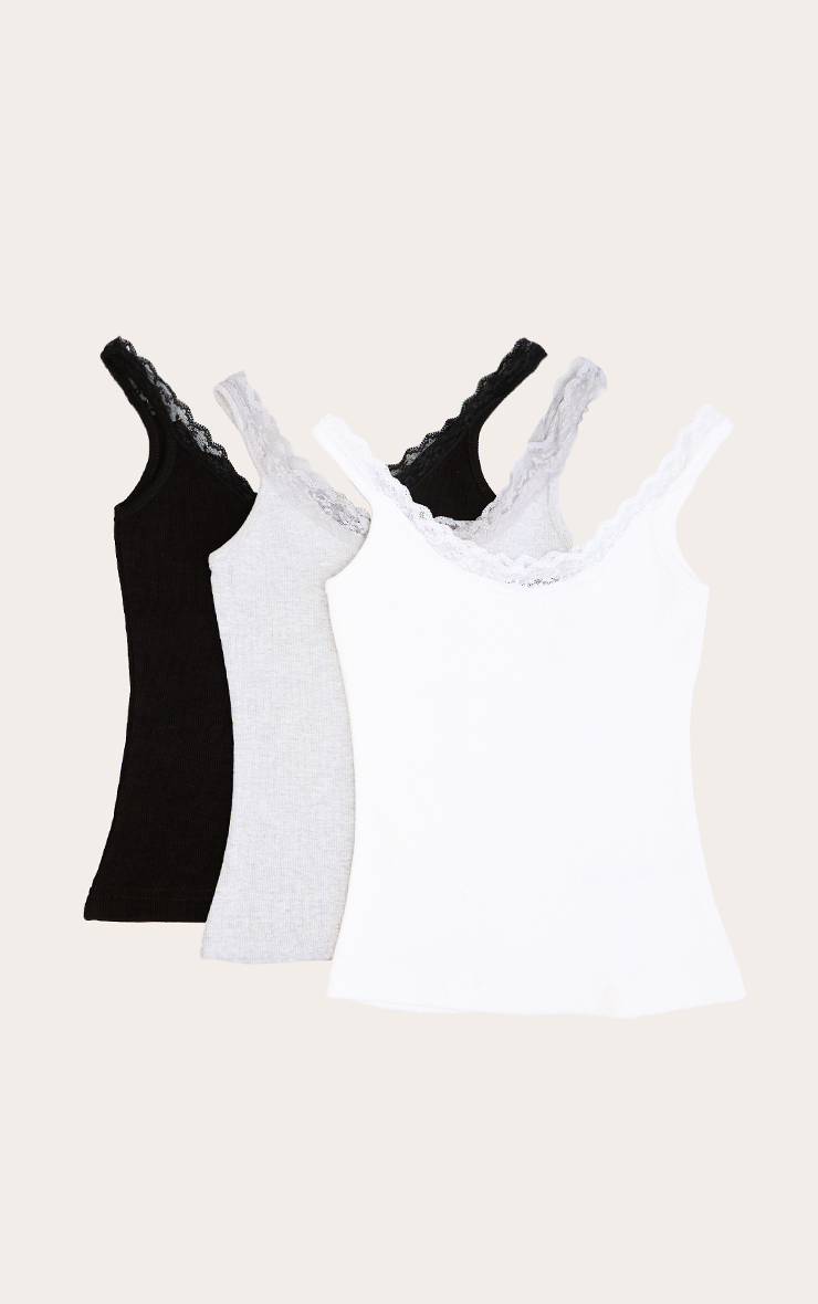 Multicolore Lot De 3 Débardeurs De Pyjama Côtelés À Finitions Dentelle