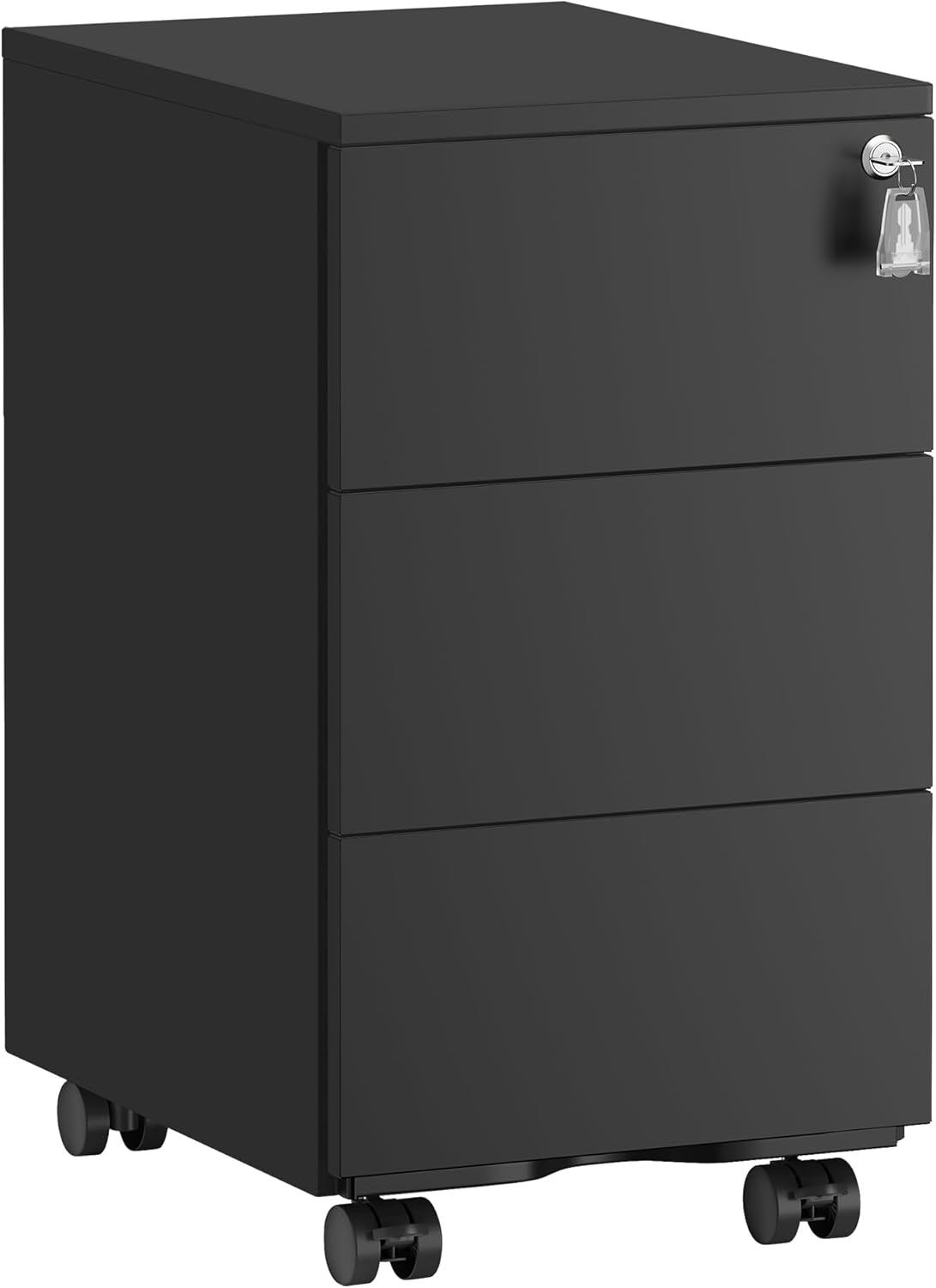 SONGMICS Schubladenschrank, Rollcontainer, mobiler Aktenschrank, Metallschrank, Druckertisch, abschließbar, 3 Schubladen, vormontiert, Büro, Homeoffice, 40 x 30 x 54 cm, Mattschwarz OFC079B01 NA5916099