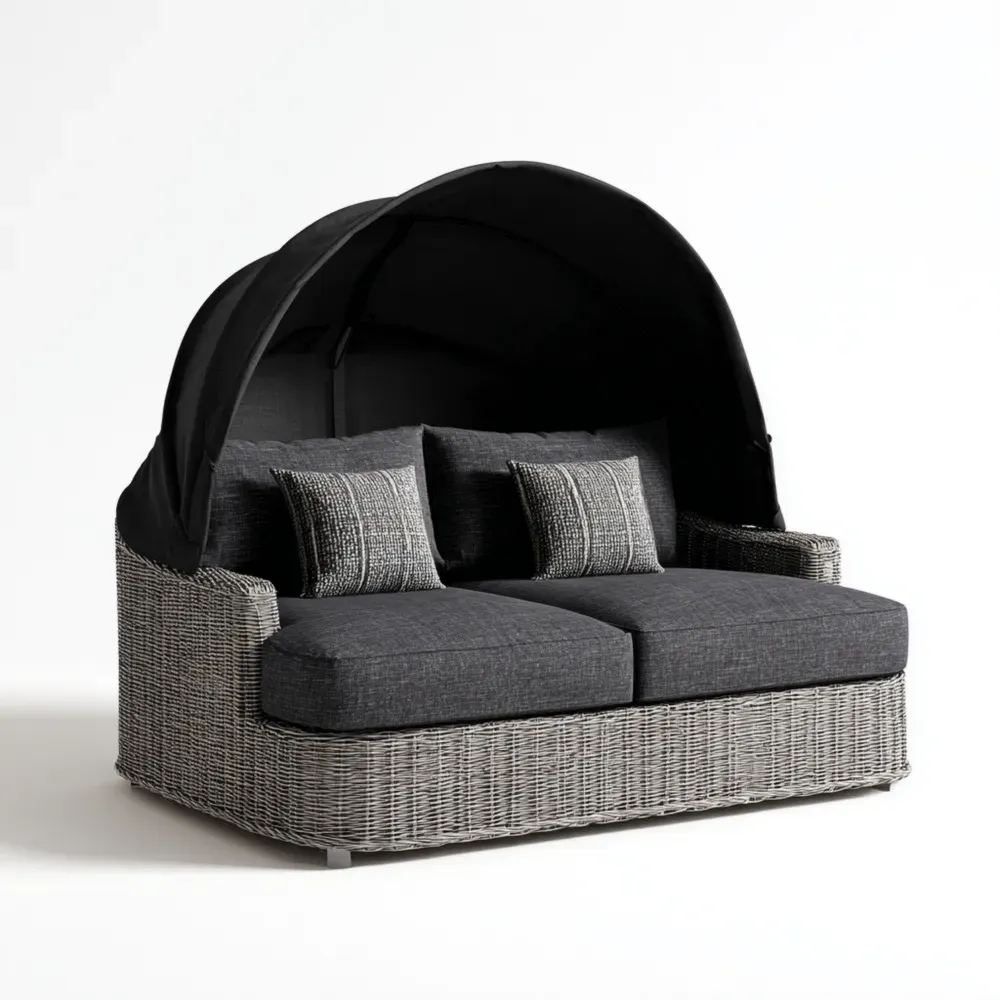 Zweisitzer-Gartensofa Polyrattan mit Baldachin 160x130x150 cm – Grau/Schwarz – Modernes Design