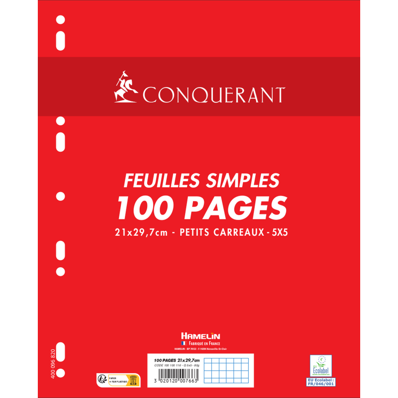 Feuilles Simples Conquerant 7 Perforees 210X297 Film 100P 80G Q5/5