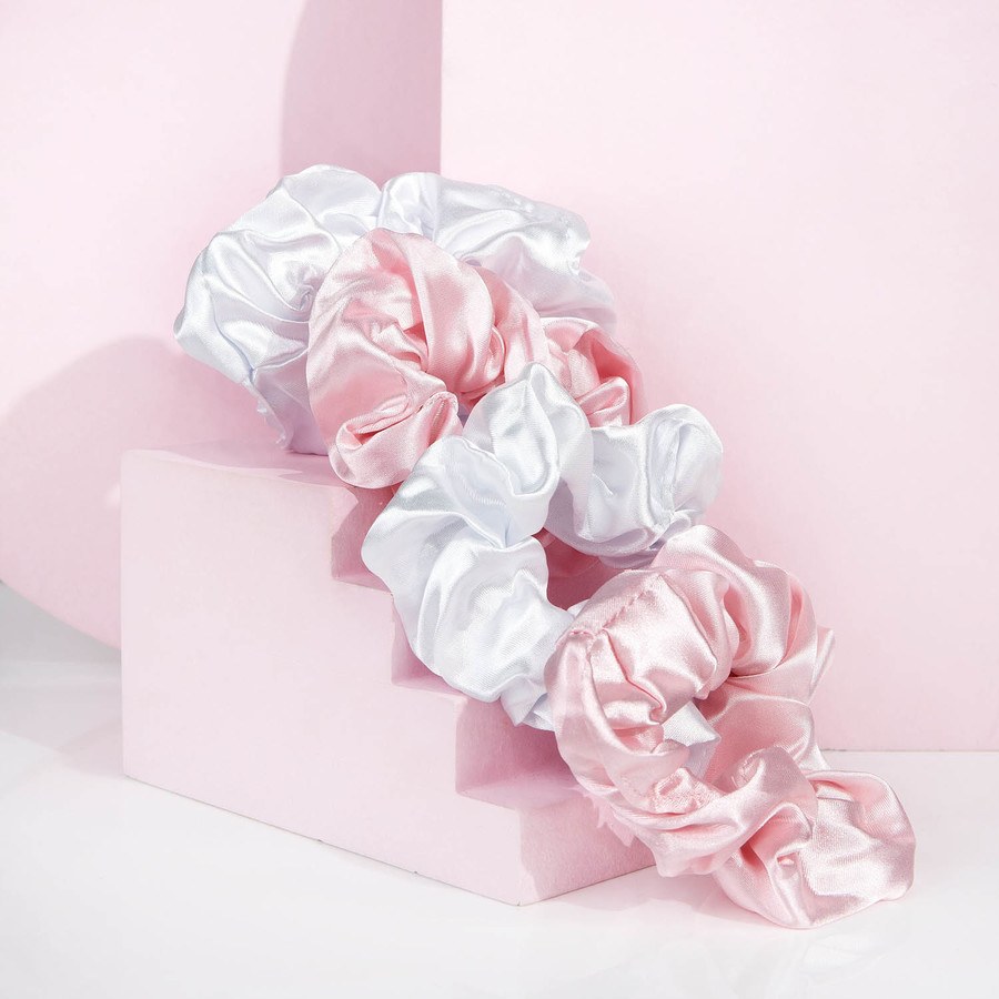 Brushworks Pink & White Satin Scrunchies 4pcs