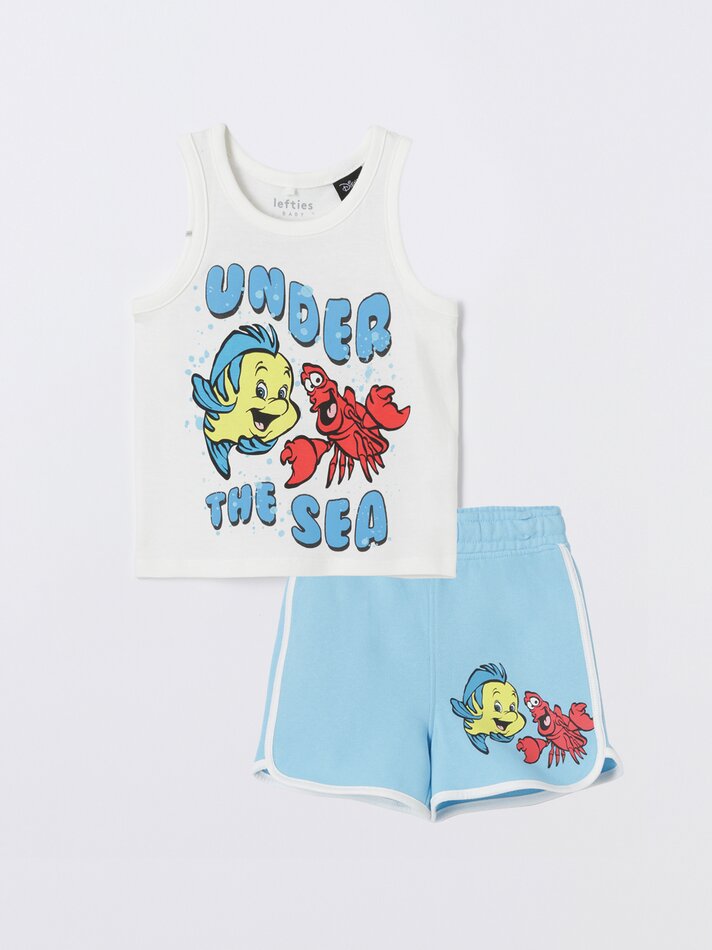 Conjunto de camiseta e bermuda da Pequena Sereia ©DS - Branco
