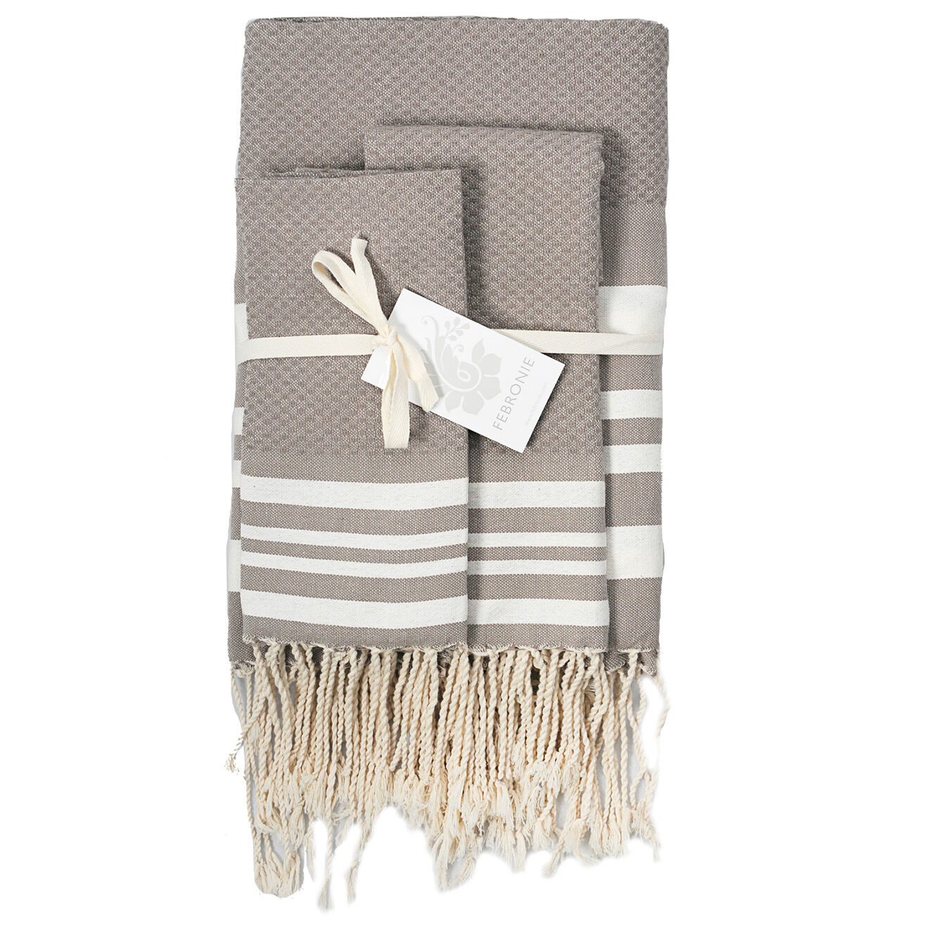 Febronie Set de salle de bain Hamptons taupe clair/blanc - 3 pièces