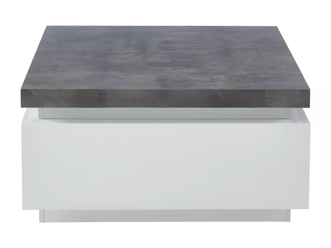 Table basse HALO II - 2 tiroirs - MDF laqué - Avec LEDs - Blanc et Béton