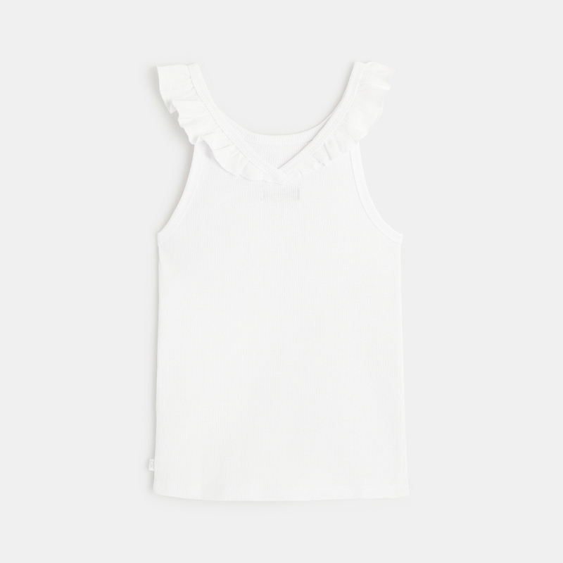 Débardeur uni à col volanté blanc fille
