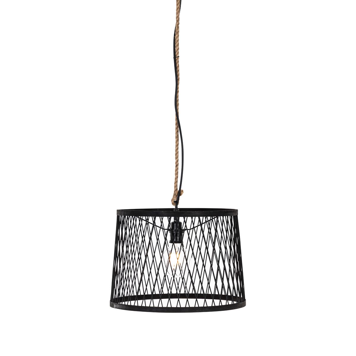 Landelijke buiten hanglamp zwart rotan 40 cm - Calamus