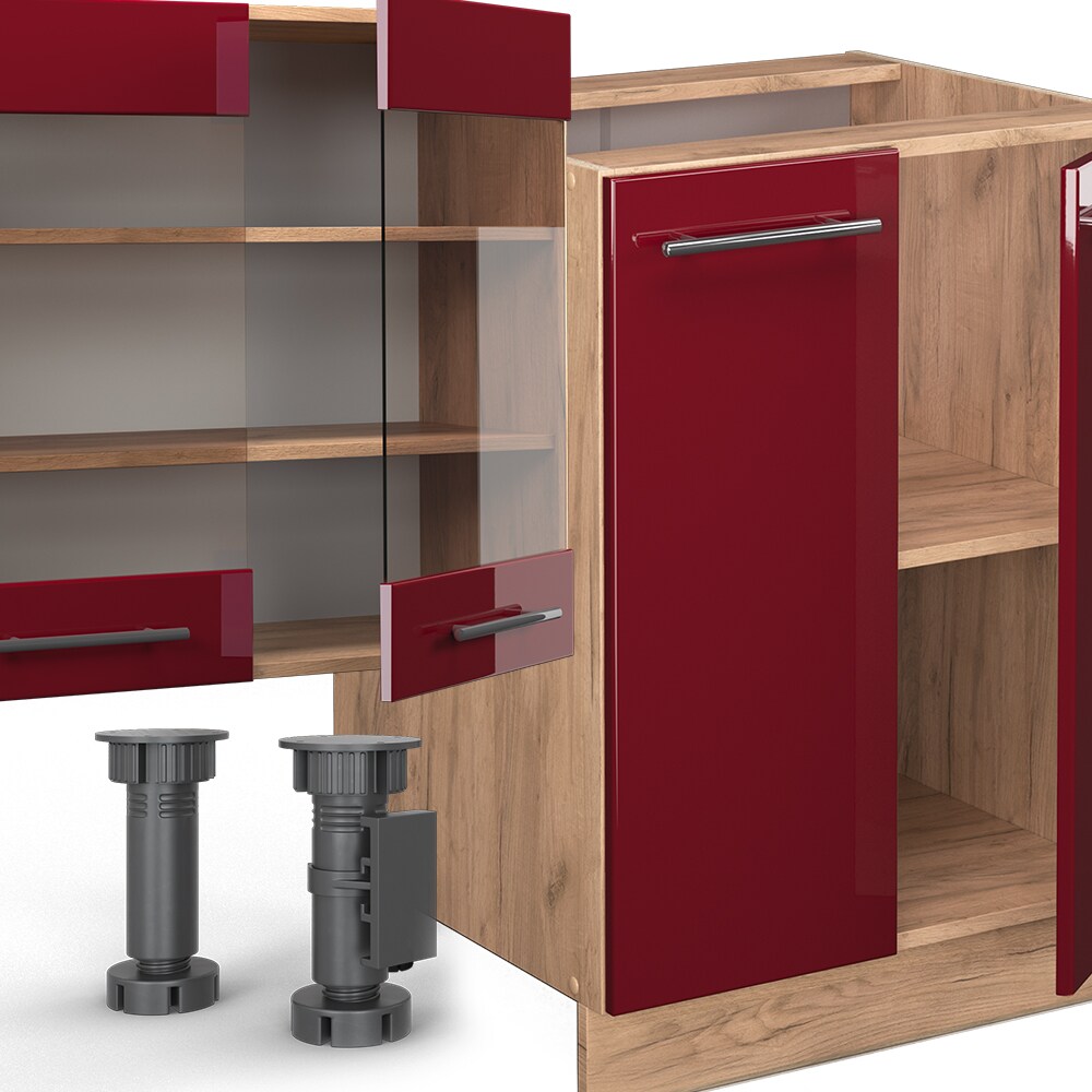 Vicco Küchenzeile Küchenblock Einbauküche Fame-Line Eiche Bordeaux Rot 300 cm modern Küchen Schränke Schubunterschrank Unterschrank Spülenunterschrank Hängeschrank Mikrowellenschrank Geschirrspülerblende