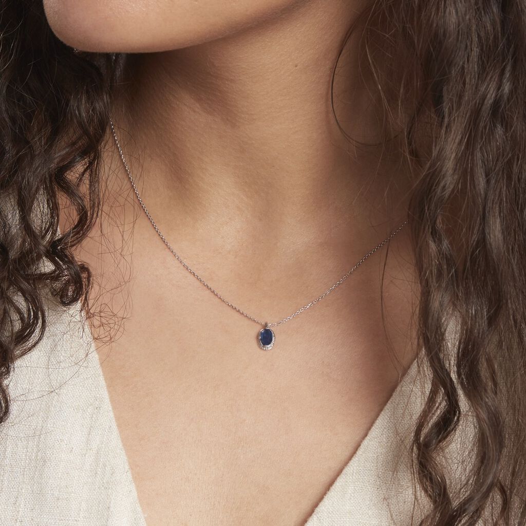 Collier Kriska Or Blanc Saphir Et Diamant
