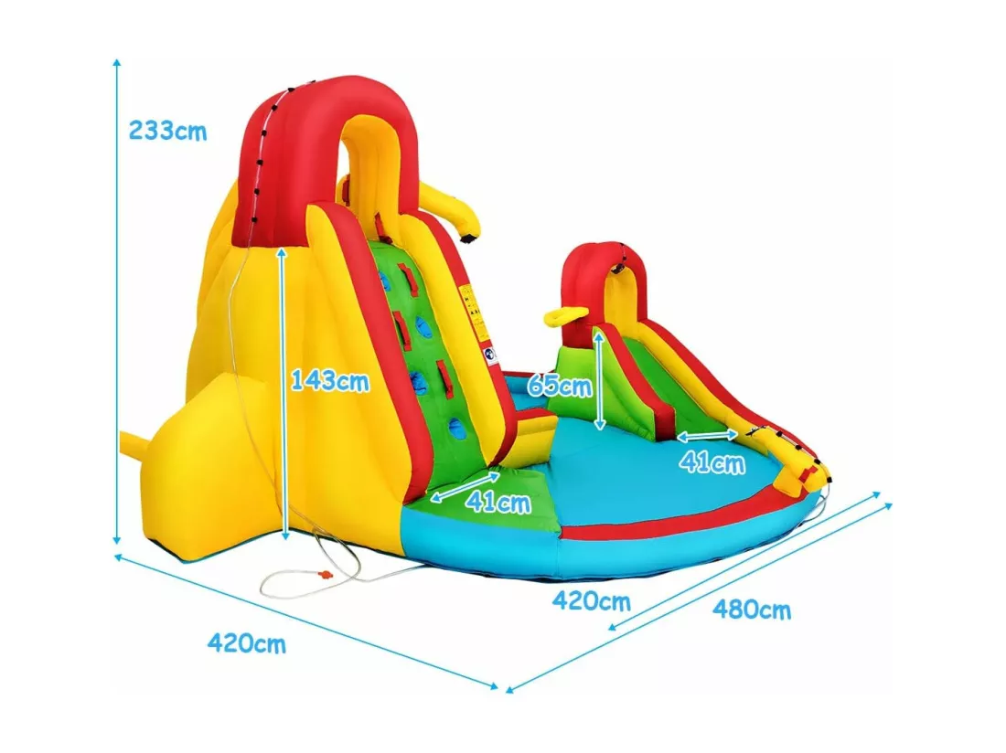 Château Gonflable pour 3 Enfants 3-10 Ans avec 2 Toboggans,Bassin d'Eclaboussement, Terrain de Basket Charge Max160KG Extérieur Souffleur Non-Inclus