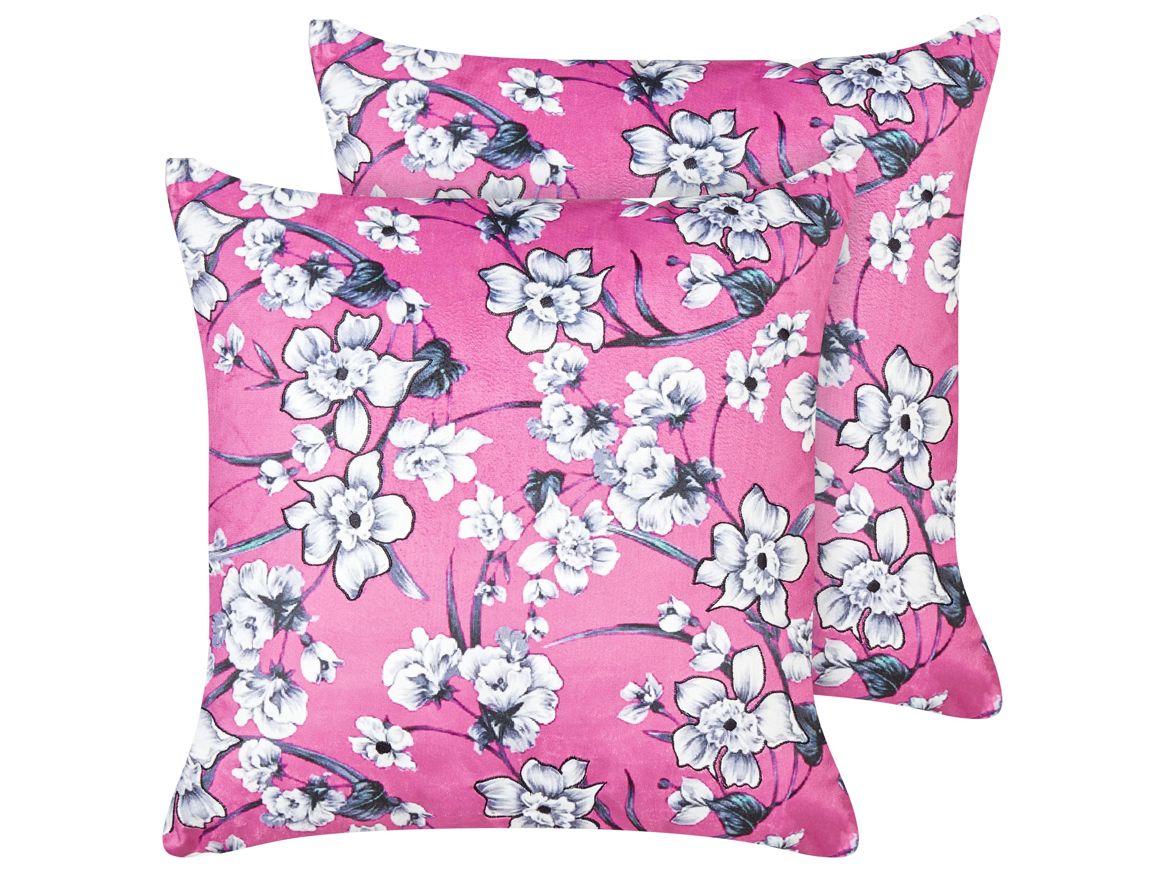 Set van 2 sierkussens KOELERIA Fluweel 45 x 45 cm Fuchsia bloempatroon