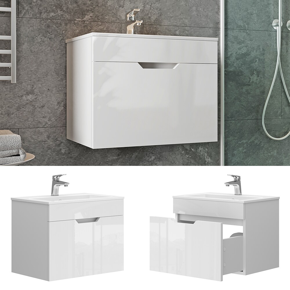 Vicco Waschbecken mit Unterschrank Stefania 60 cm breit, Waschtisch hängend Weiß