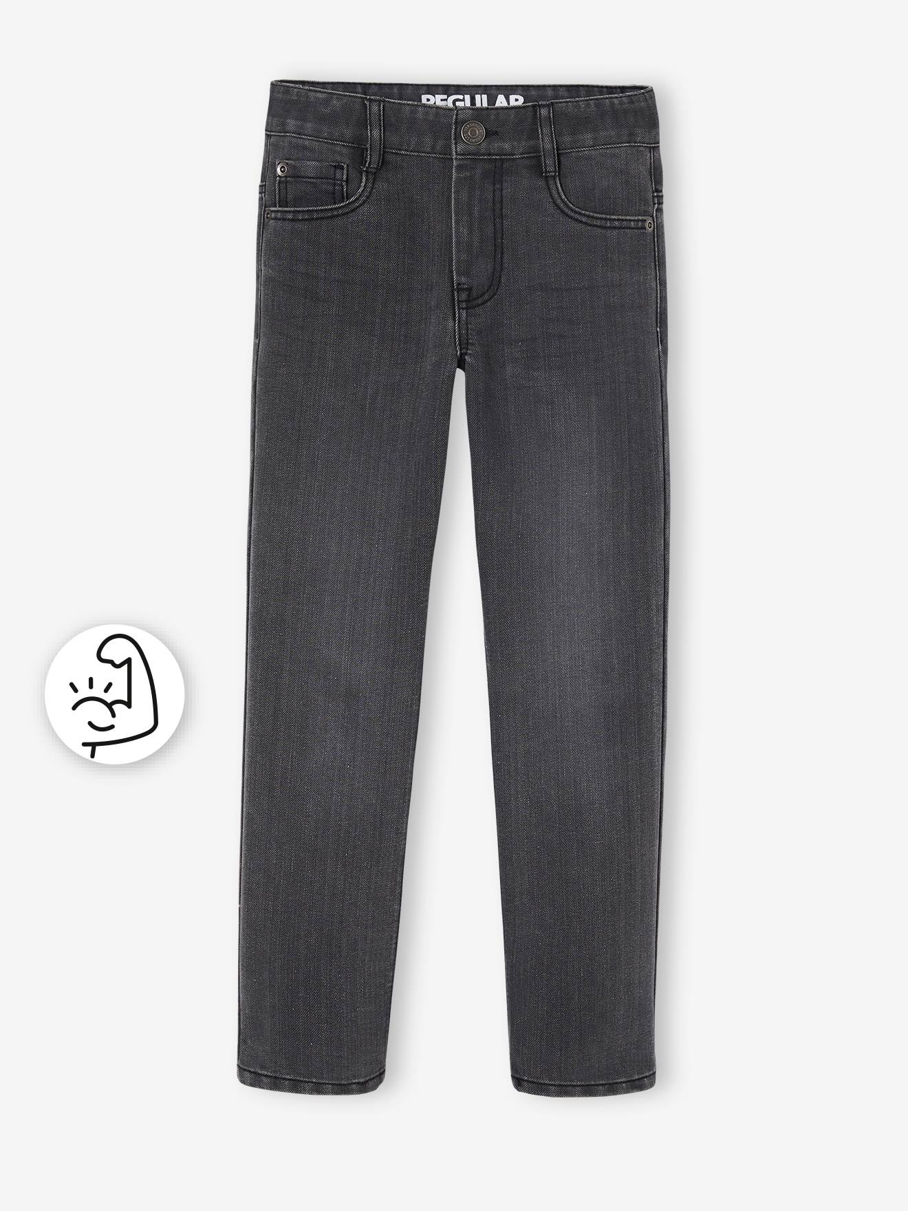 Calça jeans reta indestrutível para meninos, lavagem azul escura