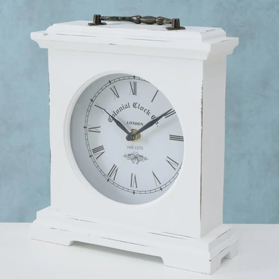 Deco by Boltze Tafelklok St James - wit - H23 cm - glas/hout